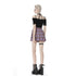 Punk purple checked splicing black pleated short skirt KW175